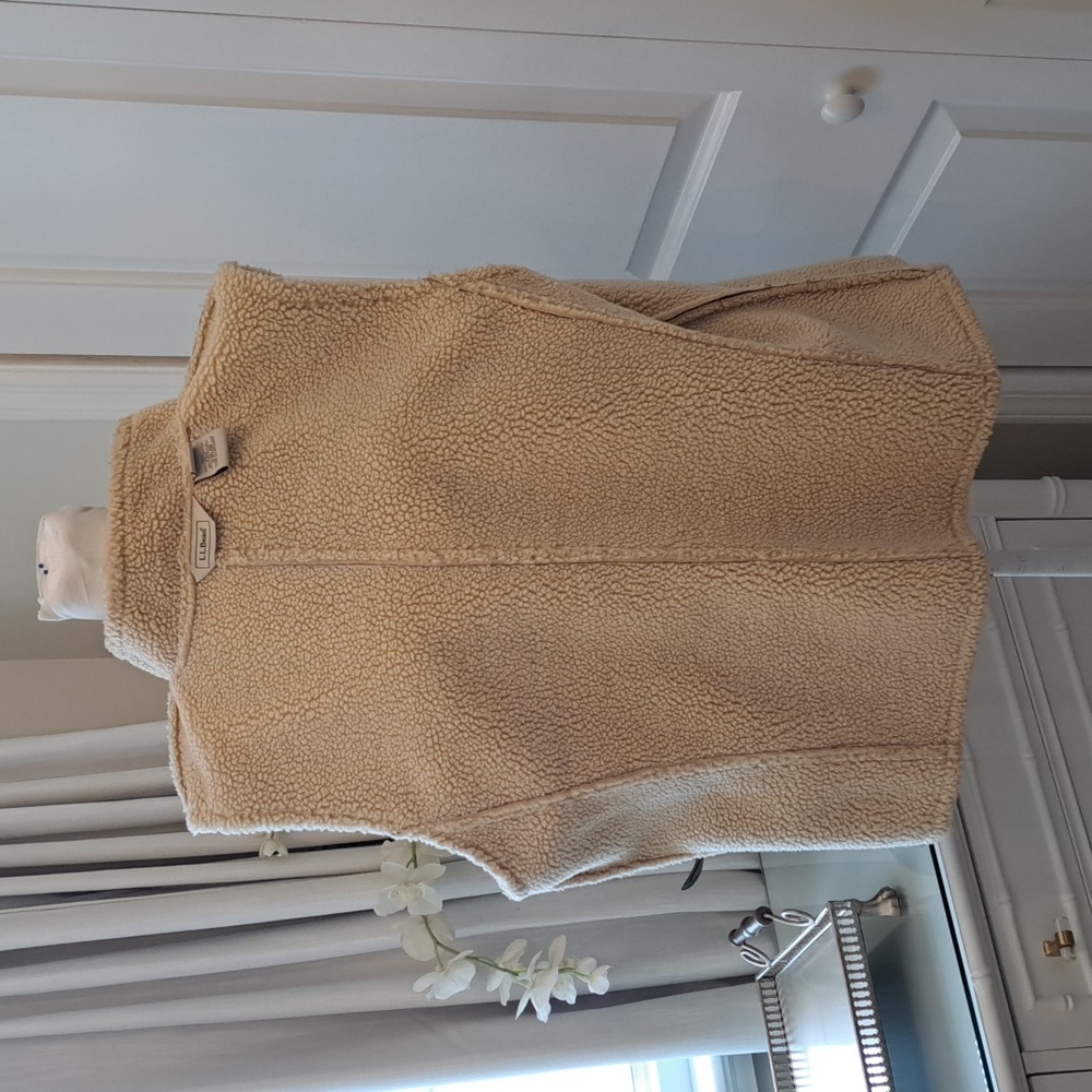 L.L.Bean Womens Classic Faux Brown Suede Button Down Vest Sherpa Style Lined LG - Picture 5 of 9